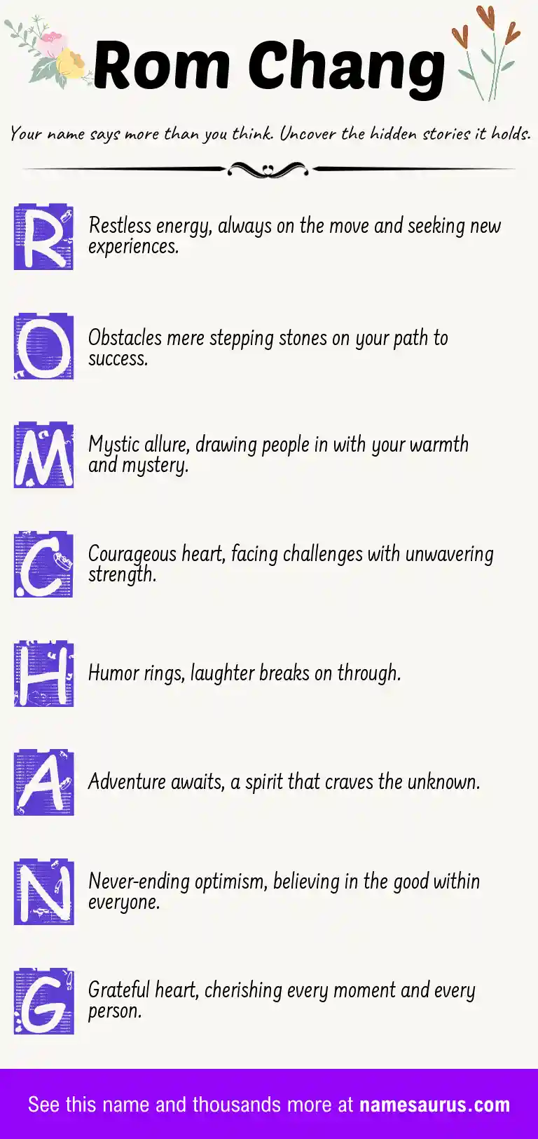 Acrostic poem about Rom Chang.
